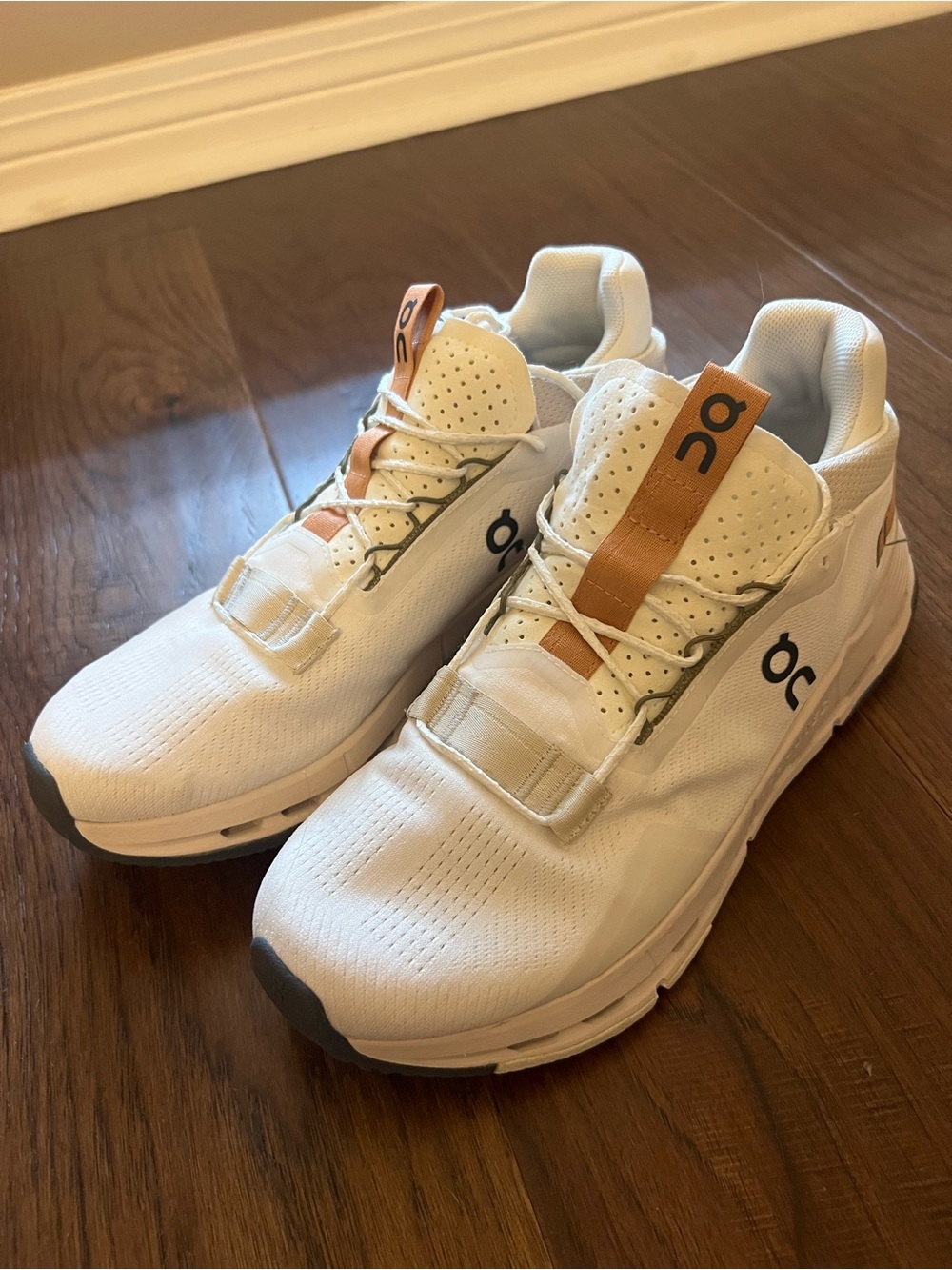 On Running Men’s Athletic Sneakers in White with Tan Accents